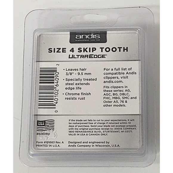 Andis 64090 Carbon-Infused Steel UltraEdge Dog Clipper Blade, Size-4 Skip-Tooth - Picture 2 of 6